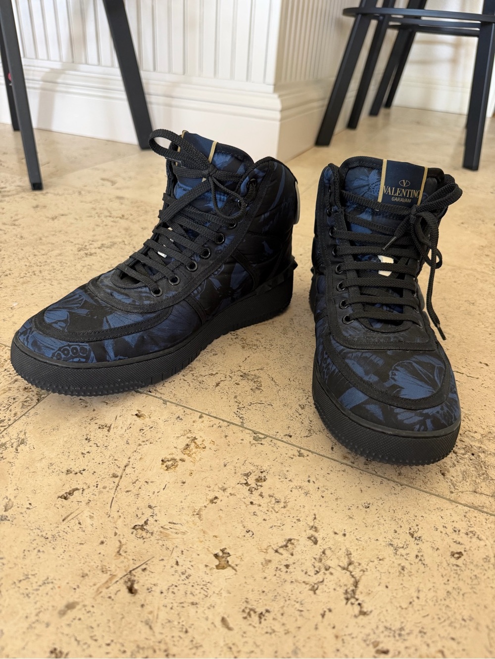 Valentino Garavani Black and Blue High-Top Sneakers
